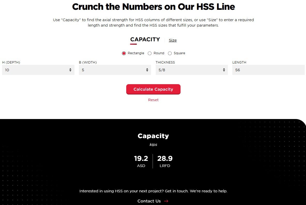The Atlas Tube HSS Axial Load Calculator