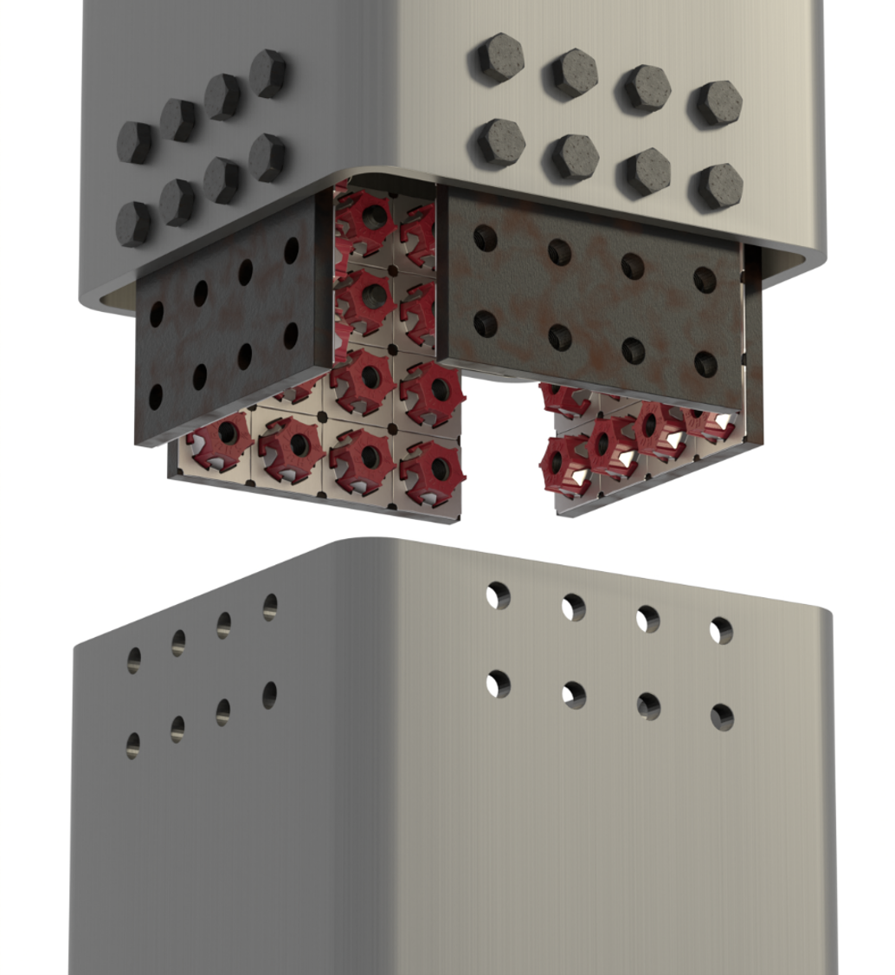 two pieces of HSS being connected using the Shuriken® Structural Nut Keeper